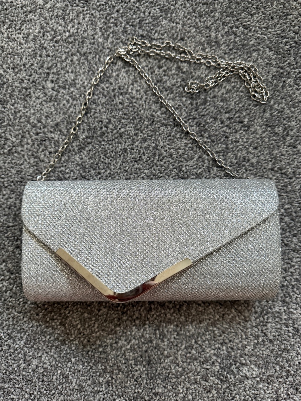 Silver Evening Clutch with Chain Strap